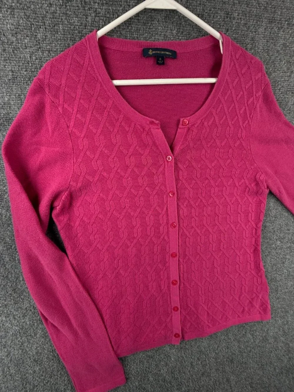 Brooks Brothers Pink Cardigan Sweater Knit XL Textured Long Sleeve Rayon Cotton